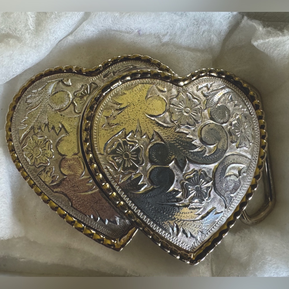 Heart shaped silver and gold belt buckle